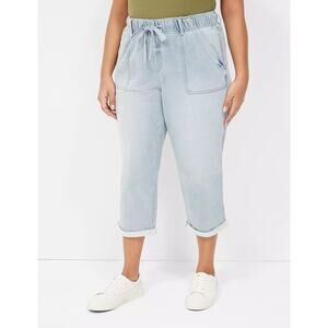 Lane Bryant Pull-On Fit Knit Light Denim Boyfriend Capri Women's‎ Plus Size 24